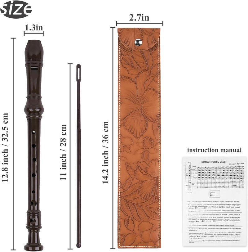 Haecsfl Recorder Instrument for Beginner Adults,8-Hole Soprano Descant Recorder Music Flute with with Cleaning Rod & Leather Case For Home Entertainment(2-Carved Light Brown) - Image 2